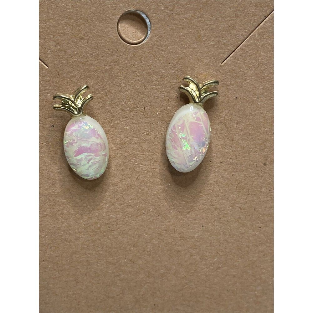 Opal Acrylic Pineapple Stud Post‎ Earrings NWOT gold Tone